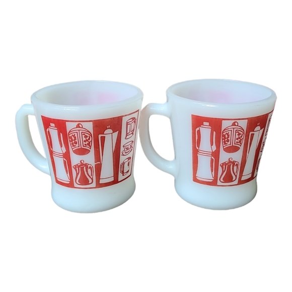 Vintage Anchor Hocking Fire King Red Kitchen Aids Mugs Set of 2 - Picture 2 of 7